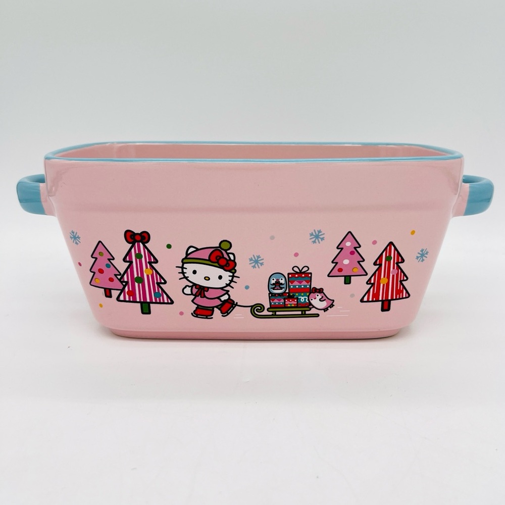 Hello Kitty Ceramic Christmas Loaf Pan Pink Blue NIB